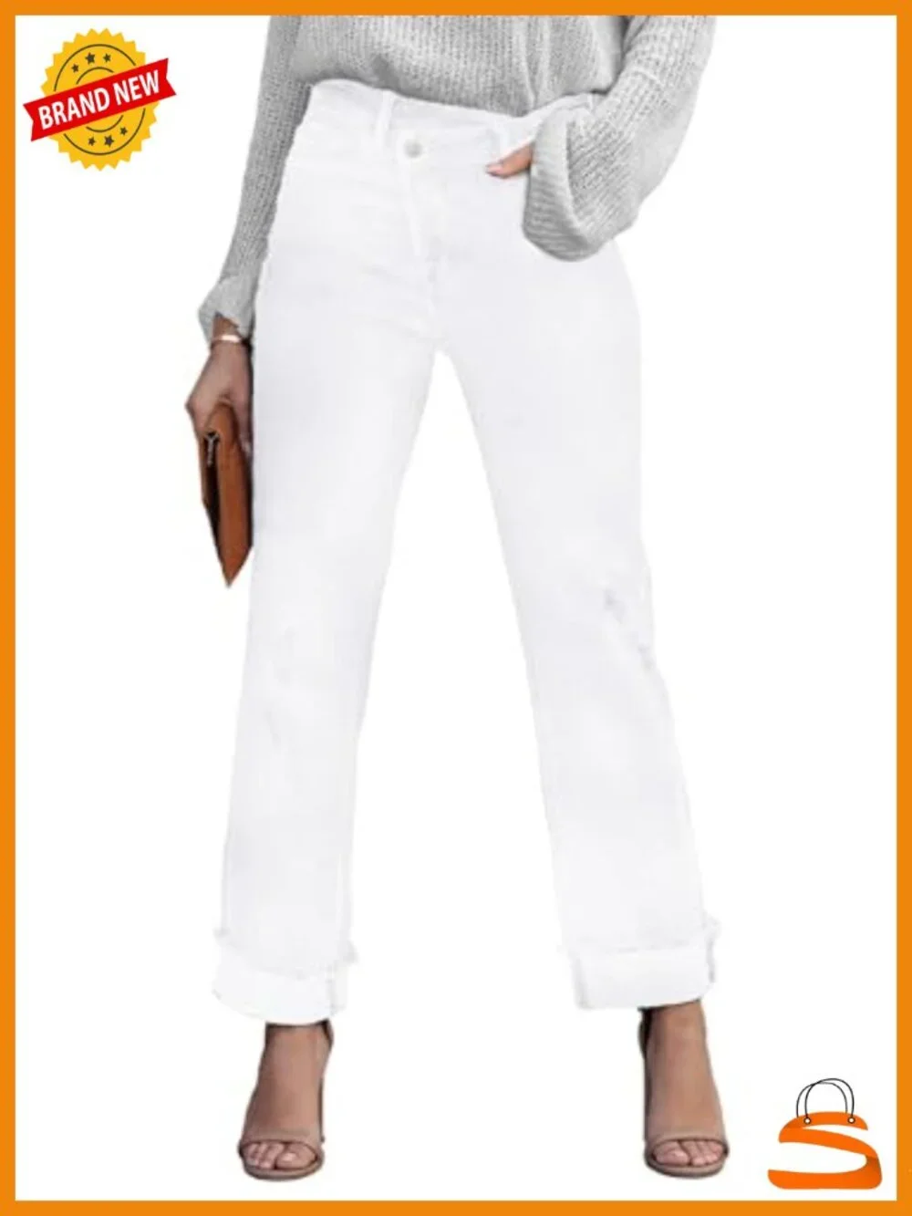 High Waisted Stretchy Straight Wide Leg Denim Cargo Pants